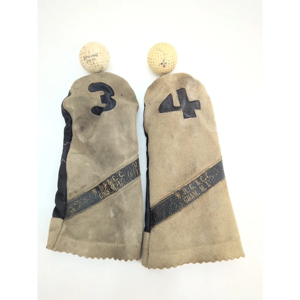 VTG Leather Golf Club Head Covers Guam Spalding Honor Dunlop Balls 3 4 WHG & CC